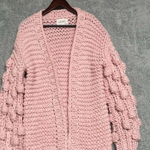 Chicwish Sweater M/L Pink Longline Cardigan Chunky Pom Pom Cuteness‎ On Sleeves - Picture 4 of 12